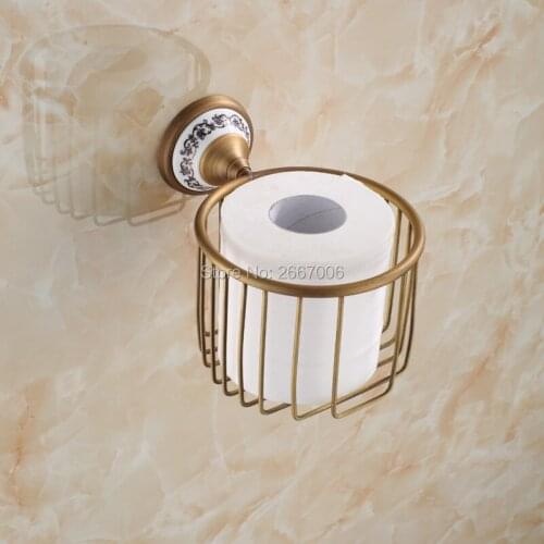 Free Shipping 2PCS Classic Antique Finish Bathroom Accessories Wall Mount Ceramic Roll paper holder Shampoo Basket Shelf ZR2343
