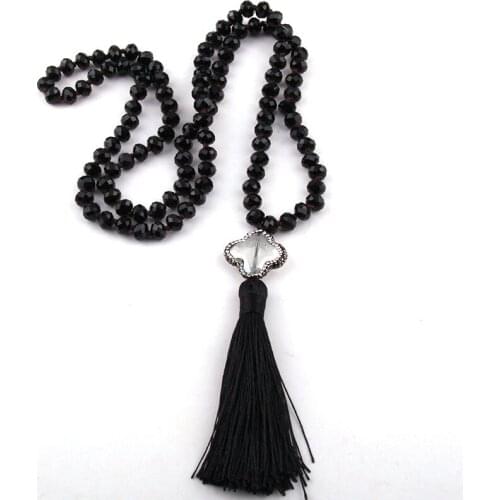 Free Shipping Fashion Bohemian Tribal Jewelry Glass Crystal long Knotted Dia Plum Blossom Crystal Link Tassel Pendant Necklaces