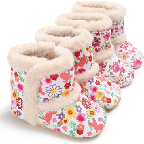 Newborn Baby Leopard print Floral Wool Infant cotton Padded Shoes Boots for Winter and Snow