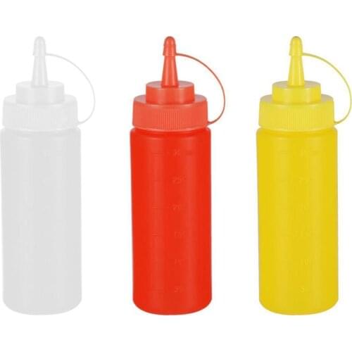 240ml/360ml/480/720ml 3 Colors Squeeze Condiment Bottles With On Cap Lids Ketchup Olive Oil Bottles Kitchen Storage Accessories
