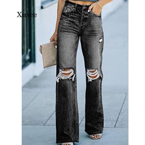 Summer Ladies Jeans High Waist Ripped Fashion Clothes Loose Streetwear Denim Trousers Harajuku Oversized Blue Pants