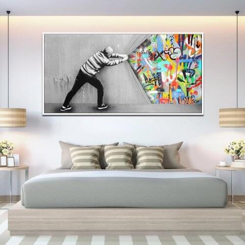 Graffiti Art Wall Pictures For living Room Behind The Curtain Street Art Canvas Paintings On The Wall Posters And Prints Quadro