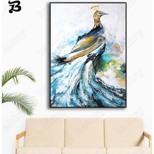 Canvas Painting Wall Art Pink Blue Peacock Animal Good Luck Happiness Wall Pictures Prints for Home Decoration Mural Room Decor