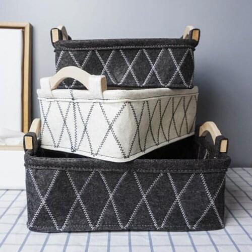 Sundries Storage Box Wooden Handle Felt Basket Toys Clothes Book Organize Container Household Supplies