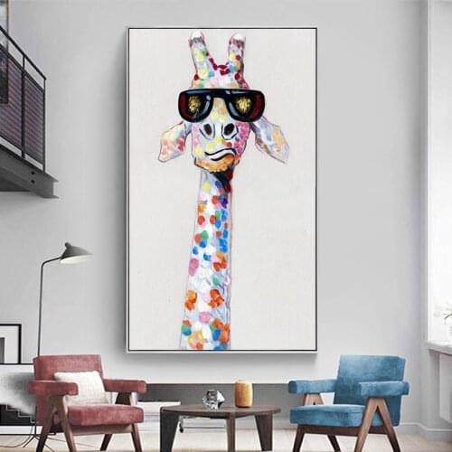 Colourful Animal Giraffe Family Poster Canvas Painting Posters and Prints Wall Art for Living Room Home Decor Picture