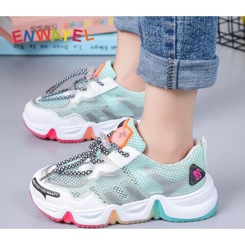 ENWAYEL children sneakers kids shoes teenage girls Casual students Mesh soft rainbow Breathable Sport Running Non-slip summer