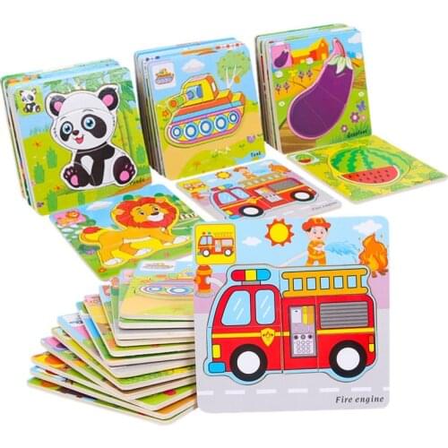 Mini Jigsaw Puzzles 6PCS/Set Wooden Kids Toys Montessori Educational Game Children Cognitive Card Child 2 To 4 Years Old Animals