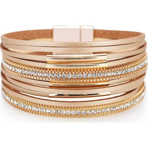 ORNAPEADIA Bohemia Multi-layer Bracelet for Women Fashion Bangle with Charm Copper Tube Sticker Rhinestone Crystal Wholesale
