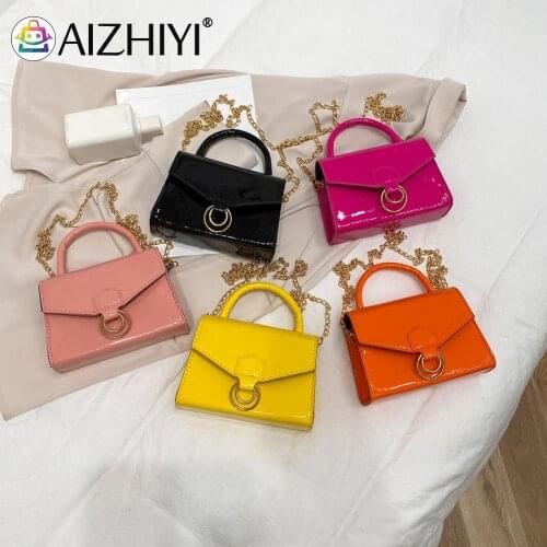 Fashion Women Pure Color Chain PU Leather Shoulder Crossbody Messenger Bags Casual Ladies Small Top-handle Handbags
