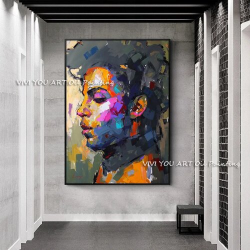 Man Face Colorful Abstract Wall Art Canvas Oil Painting Wall Pictures Handpainted Art For Hotel Aisle Living Room Home Decor Art