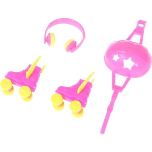 New Arrive 4PCS/Set Decorative Roller Skate Fancy Doll Shoes headset helmet For Kids Girls Toy Roller Play Girls Gifts