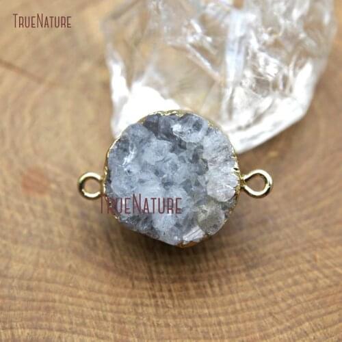 New Arrival Round Shape Connectors Gold Copper Bails Druzy Crystal White Stone Necklace Pendants Approx 16 mm PC11432