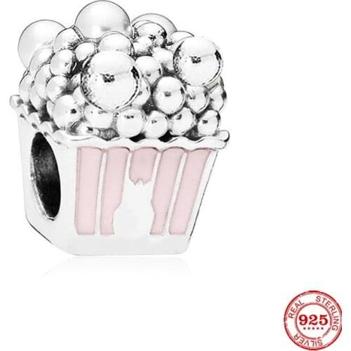 New Original Silver Color Pink Popcorn Diy Bead Fit European Pandora Charms Bracelet Bangles Jewelry Diy Accessories P691