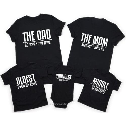 1PC Matching Family Shirts Oldest Middle Youngest Child Matching Mom Dad and Kids Shirts Family Look Sister Brother Baby Clothes