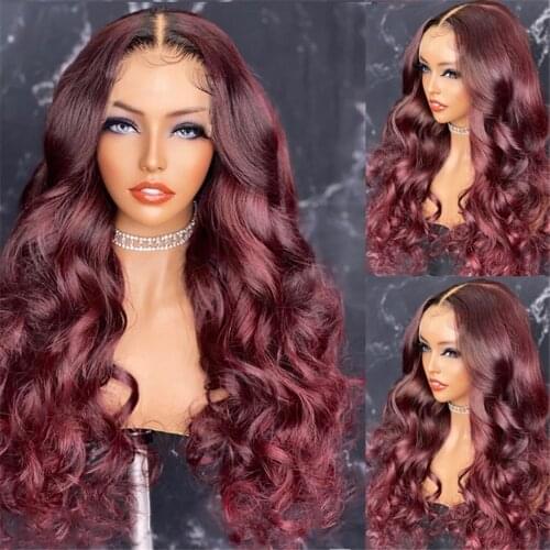 Brazilian Wavy Human Hair Wigs Burgundy 99j Colored13x4 Lace Front Wig Pre Plucked 180% Density Red Lace Closure Human Wigs