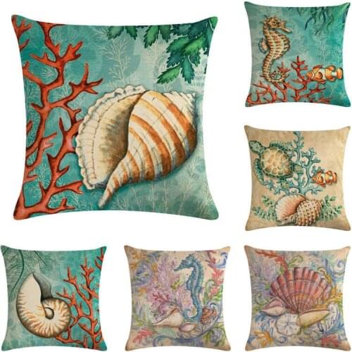 Beach Cushion Cover Ocean Pillowcase Cotton Linen Chair 45x45cm Square Pillow Cover Home Decor
