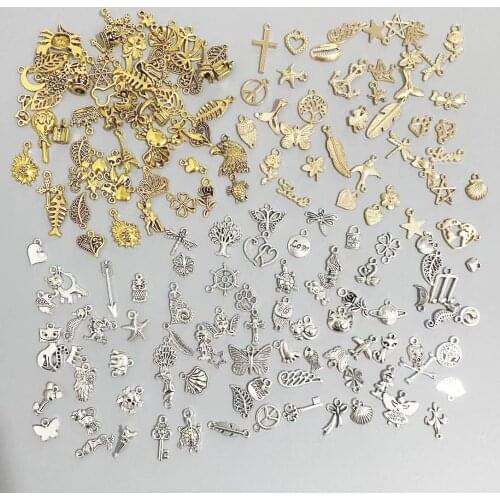 30pcs Mixed 3 Colors Animal Birds Leaf Shell Charms DIY Bracelet Pendant Tibet Silver Gold Charms Neacklace Clips Jewelry Making