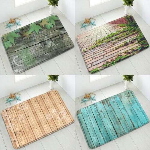Retro Wood Plank Non-Slip Bathroom Mats Green Leaves Plants Brick Walls Vines Indoor Floor Mat Kitchen Doormat Absorbent Carpet