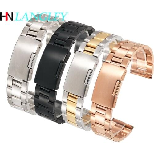 Stainless Steel Solid Watch Strap Diving Three-bead Mens Womens Strap Watch Band Accessories 18/20/22/24/26/28/30mm WristStrap