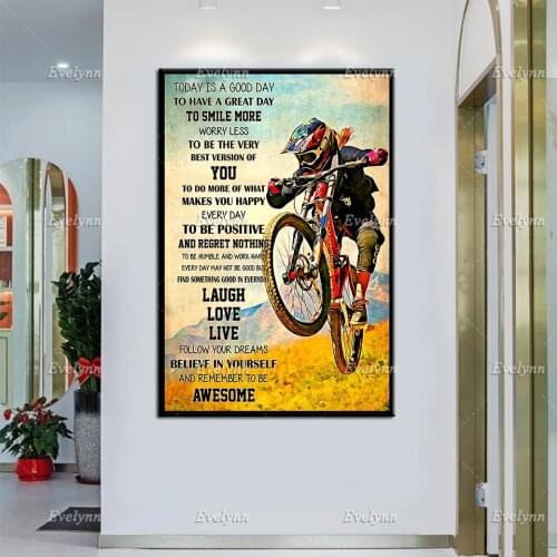 Mountain Bike MTB Girl Retro Poster Today Is A Good Day To Have A Great Day Wall Art Prints Home Decor Canvas Unique Gift