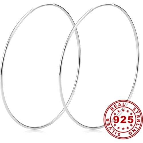 Earrings for Women 925 Sterling Silver Big Round Circle Hoop Earring Smooth Huggie Fashion Simple Large Ear Jewelry Gift 70mm
