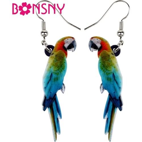 Bonsny Acrylic Colorful Resting Macaws Parrot Bird Earrings Big Long Dangle Drop Tropic Animal Jewelry For Women Girls Gift Bulk