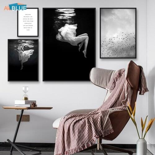 Nordic Poster Print Girl Black And White Wall Art Canvas Paintings For Living Room Wall Pictures Motivational Quote Decorative