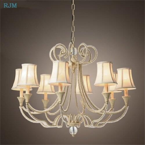 Modern American Vintage Crystal Copper Chandelier Fabric Lampshade Bedroom Kitchen Living Room hotel hall Home Lighting Fixture