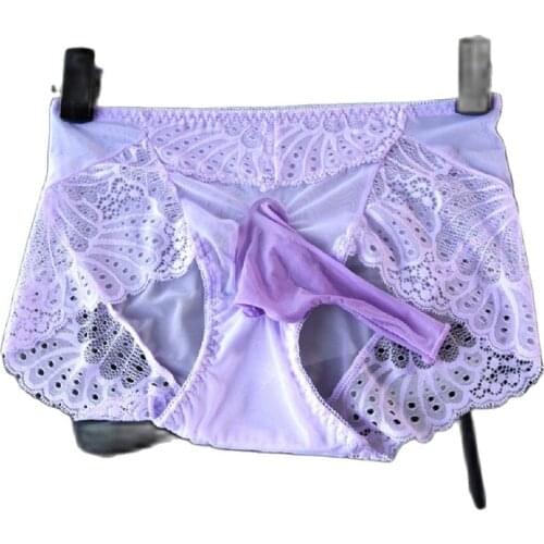 Sexy Men With JJ Sets Soft Mesh Lace Panties Ultra-thin Breathable Summer Full Transparent Lace Underwear Stretch Bikini Briefs