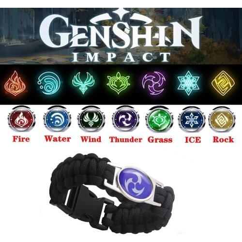 Genshin Impact Bracelet Eye of God Water Wind Thunder Fire Rock Ice Element Snap Button Bracelets for Fans Cosplay Jewelry Gift