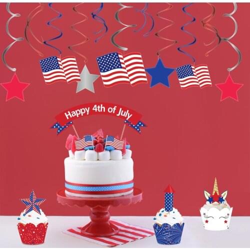 July 4th Theme Party Decoration DIY Cupcake Topper Wrapper Ceiling Spiral Hanging Swirl American Independence Day Party Supplies
