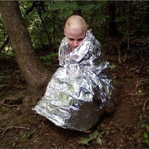 Outdoor Waterproof Emergency Survival Rescue Sleeping Bag Blanket Foil Thermal Space Firstaid Sliver Rescue Curtain Military Bag