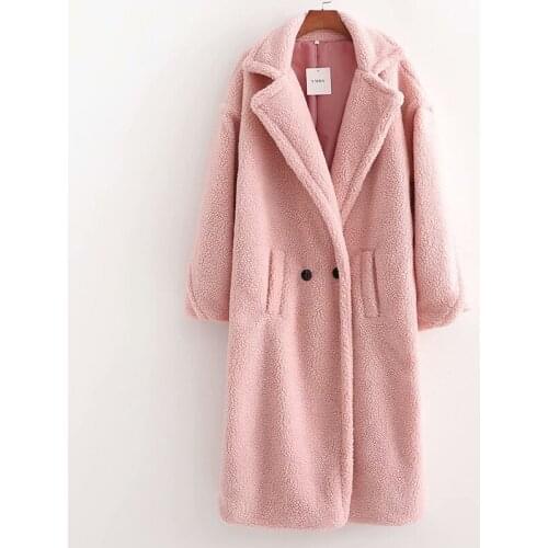 2021 New Autumn Winter Teddy Long Sleeves Double Breasted Female Long Thick Warm Cashmere Jacket Casual Girls Streetwear