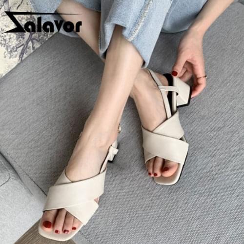 ZALAVOR Size 30-43 Women High Heel Sandals Square Heel Buckle Summer Shoes For Women Fashion Wedding Shoes Women Footwear