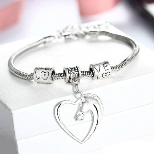 Bespmosp Simple Horse Head Charm Heart Animal Alloy Charms Bracelets Bangle Women Men Fashion Jewelry Gift Bijoux Drop Shipping