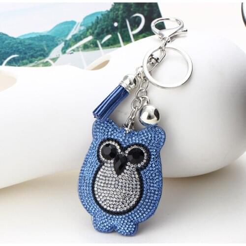 ZOSHI New Arrival PU Leather Tassel Owl Unisex Braided Leather Rope Handmade Animal Keychain Silver Key Chain Car Key Ring