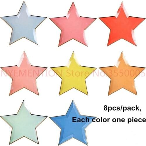 Star Design Paper Plates Mixed Pastel Color Dinner Dessert Tableware Plates Wedding Gender Reveal Party Table Supplies