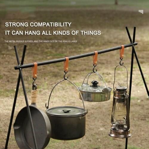1/2/4pcs Outdoor PU Leather Hooks Camping Tripod Clothes Storage Portable Hiking Hanger Clothes Hook For Camp Supplies Durable
