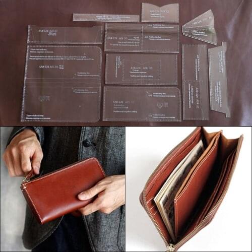 1Set DIY Acrylic Template New Trendy Wild Long Zipper Clip Clutch Purse Leather Craft Pattern DIY Stencil Sewing Pattern 20*10cm