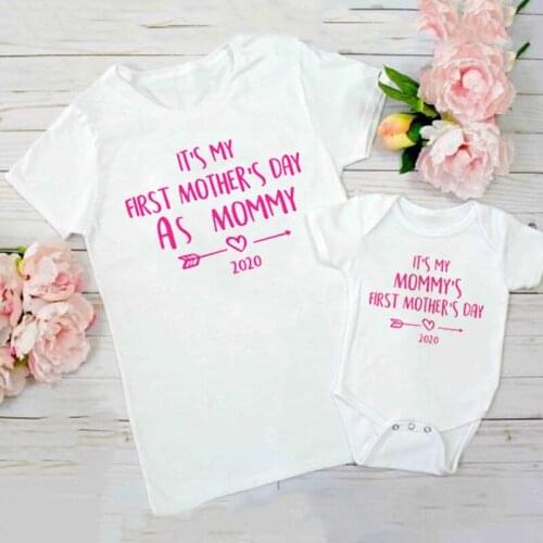 1pcs Mommys First Mothers Day 2020 Mommy and Me Matching Outfit Mother Tshirt Baby Bodysuit 1st Mothers Day Party Wear Clothes