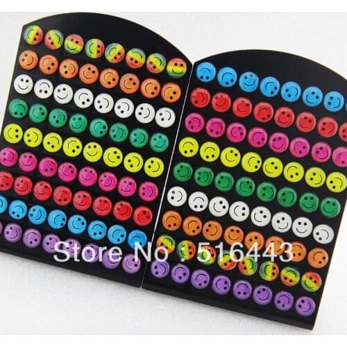 144pcs Mix Color Enamel Smile Stainless steel Women Mens Stud Earrings Wholesale Fashion Jewelry A-228