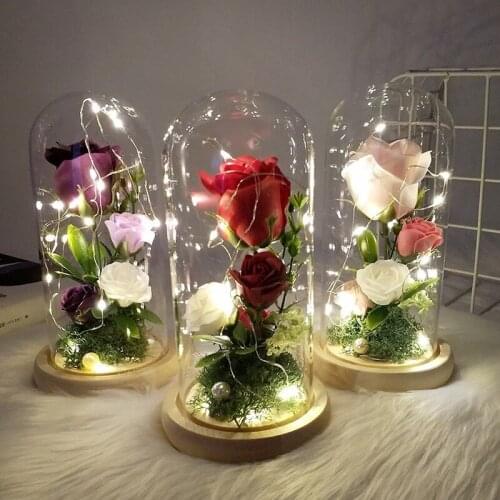 2021 LED Enchanted Galaxy Rose Eternal 24K Gold Foil Flower With Fairy String Lights In Dome For Christmas Valentines Day Gift