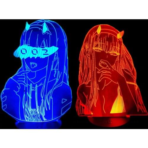 3D Night Light Zero Two Anime Lamp DARLING In The FRANXX 002 LED Lampara Illusion Bedroom Decor Lights Xmas Kids Gift Lighting