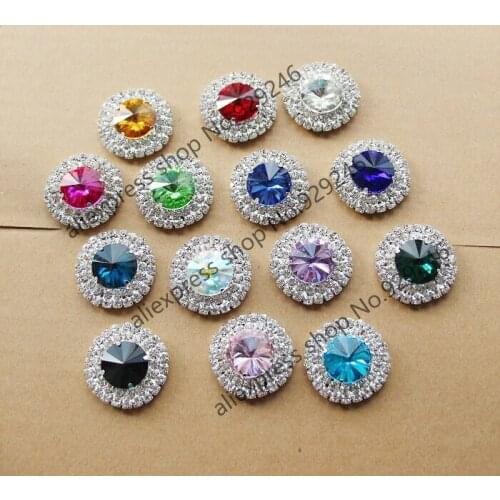 5pcs/lot 32mm red blue green yellow black white glass crystal rhinestone decorative button garment accessory crystal applique