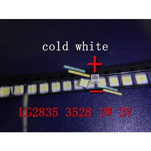 5000PCS/Lot 3528 2835 SMD LED Beads 1W 3V 100LM Cold White For TV LCD Backlight