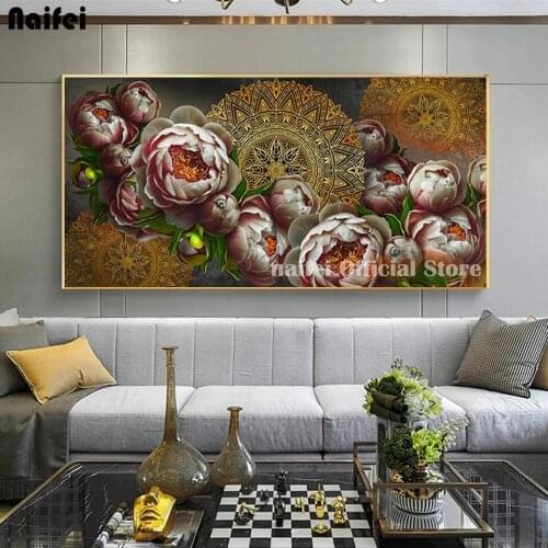 Diamond Painting Golden Mandala and Rose Flower Full Square Round Mosaic 5D Diy Diamond Embroidery Cross Stitch Home Decor