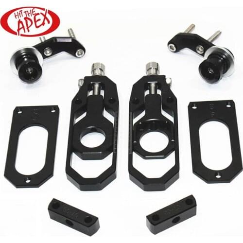 Aluminum CNC motorcycle Chain Tensioner Adjuster kit for Yamaha R6 YZF-R6 06-16 Black Chain Catena Adjuster with Swingarm spool