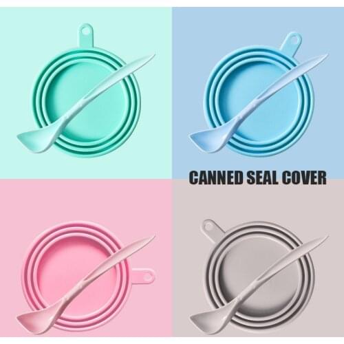 Pet Cans Universal Silicone Sealed Lid reusable Keep fresh Cover Feeding Spoon Set Canned Spoon Can Opener Dog cat Wet Food