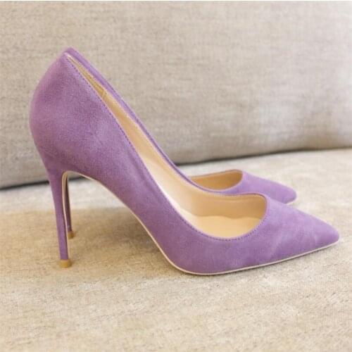 Free shipping fashion women Pumps lady purple suede Pointy toe high heels shoes size33-43 12cm 10cm 8cm Stiletto thin heeled