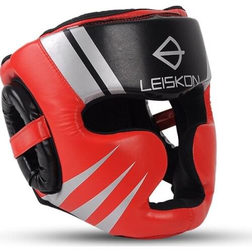 Boxing Helmet Muay Thai PU Leather Training Sparring Boxing Headgear Gym Equipment Taekwondo Head Guard Full-Covered Helmet